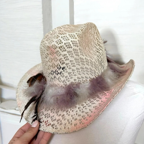 Mexican cowgirl feather  hat coastal cowgirl western boho festival - Picture 2 of 9
